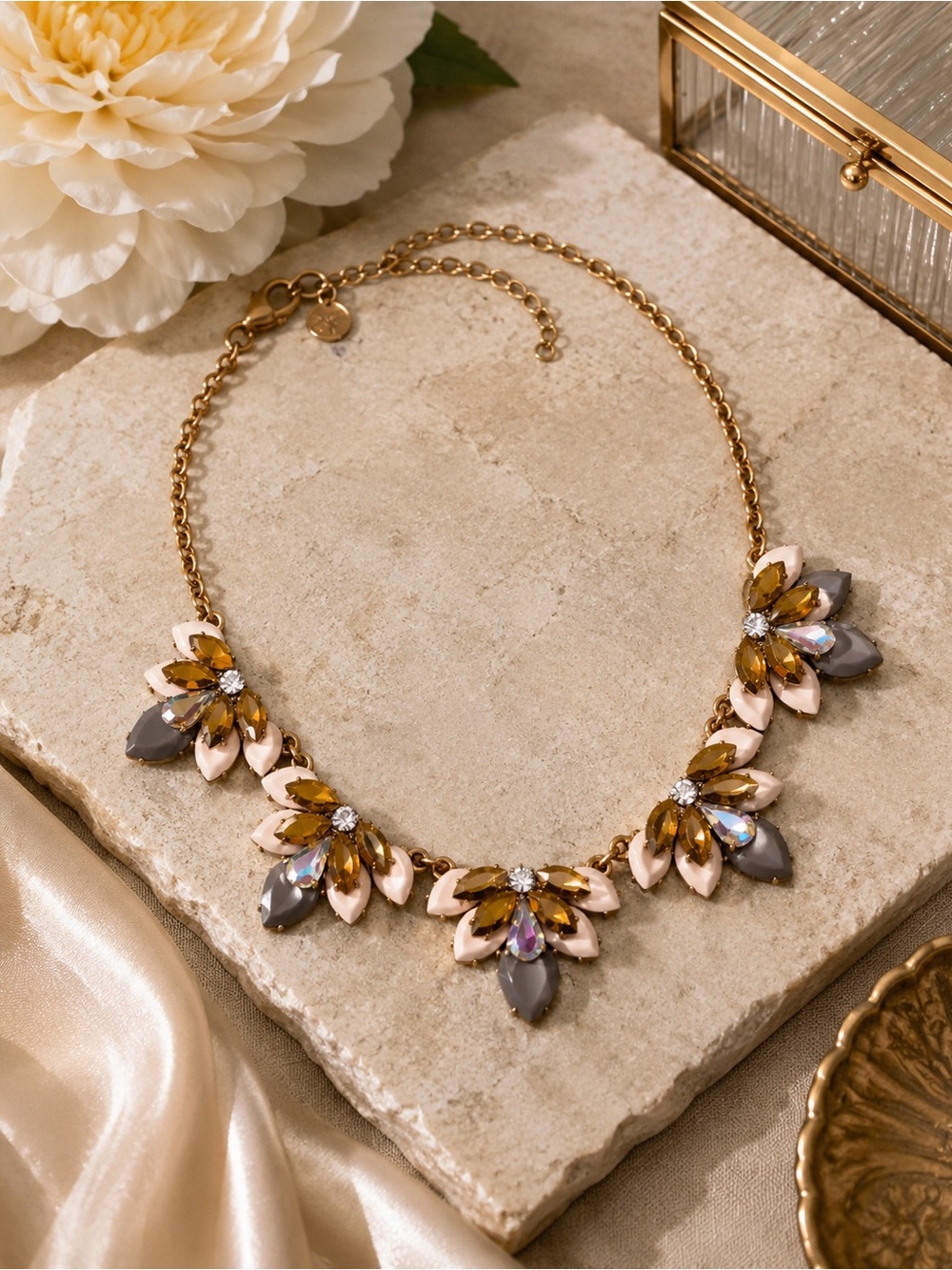 NWT J. Crew Fan White and Crystal Statement Necklace